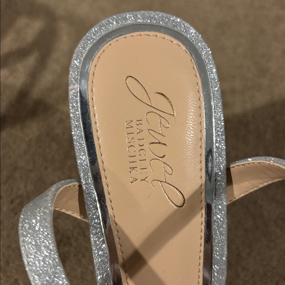 Jewel Badgley Mischka Silver Rochel Platform Heels W/ Gemstone Straps - Size 8 - Picture 2 of 9